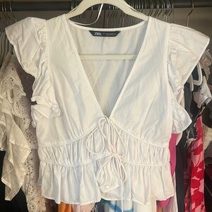 Small white zara top with ties